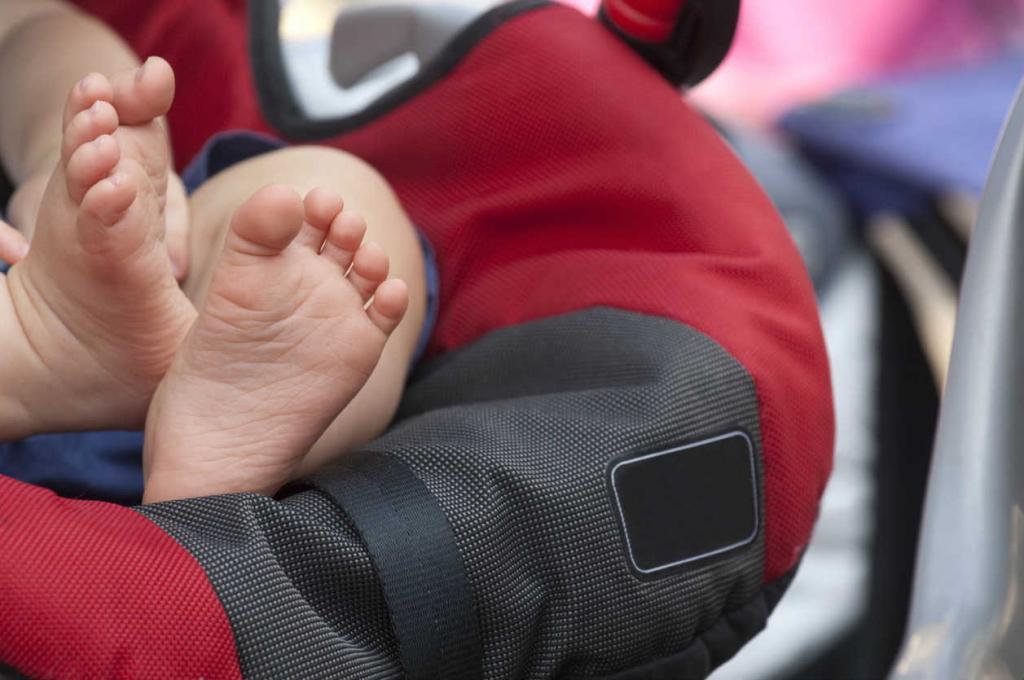 child feet in a car seat