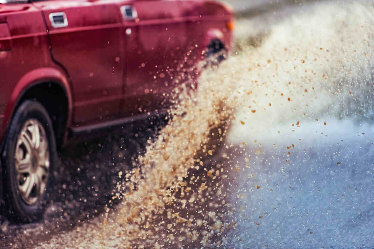 car driving through water