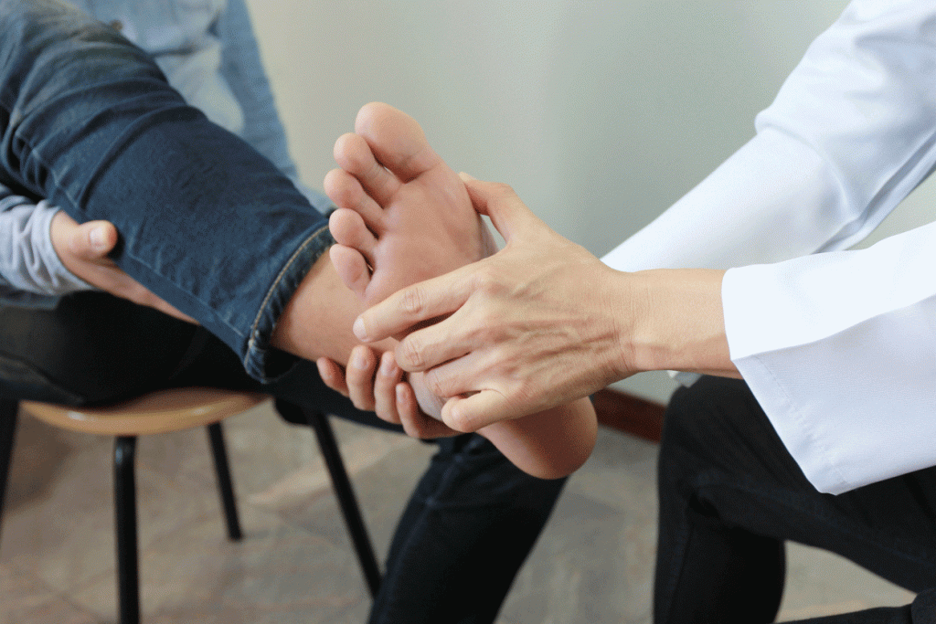 doctor examining ankle after a car accident