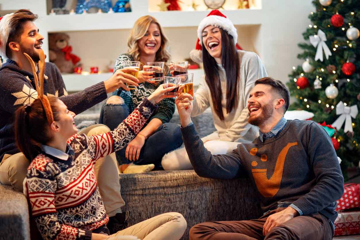 friends drinking at a holiday party