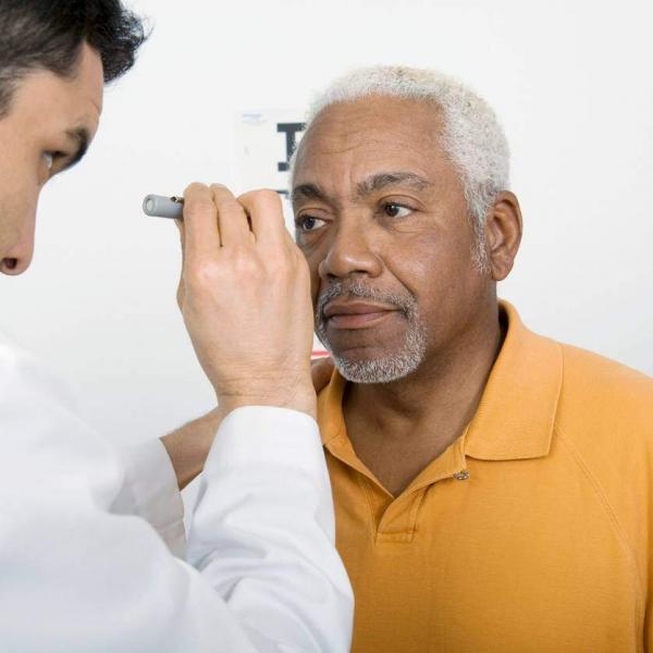 car crash victim getting an eye exam