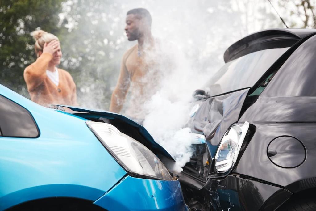 a man and a woman talking after a car accident