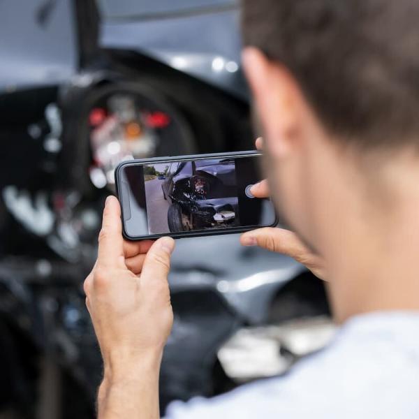 man taking a picture of car in an accident