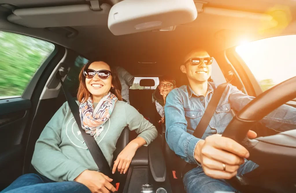 young family on a road trip