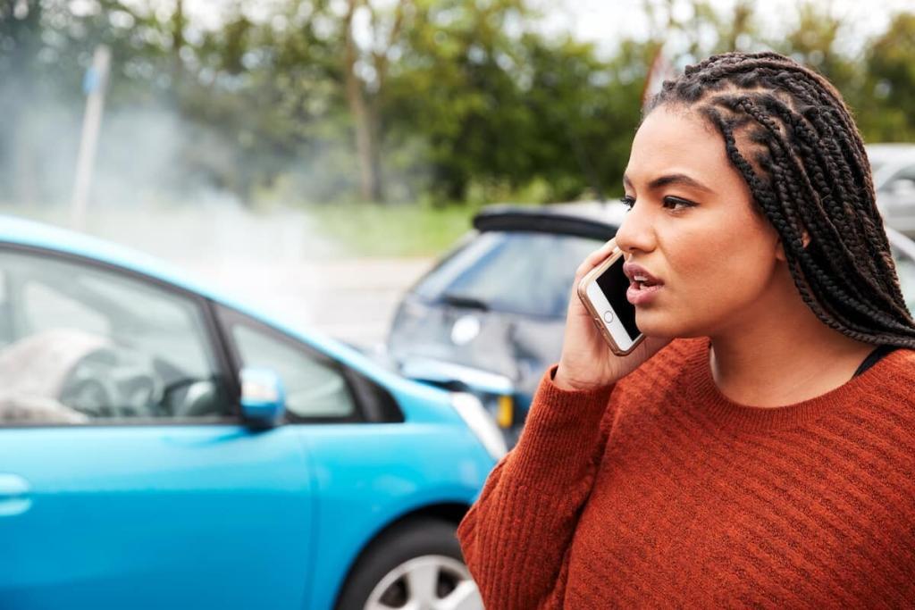 car accident victim on the phone after accident