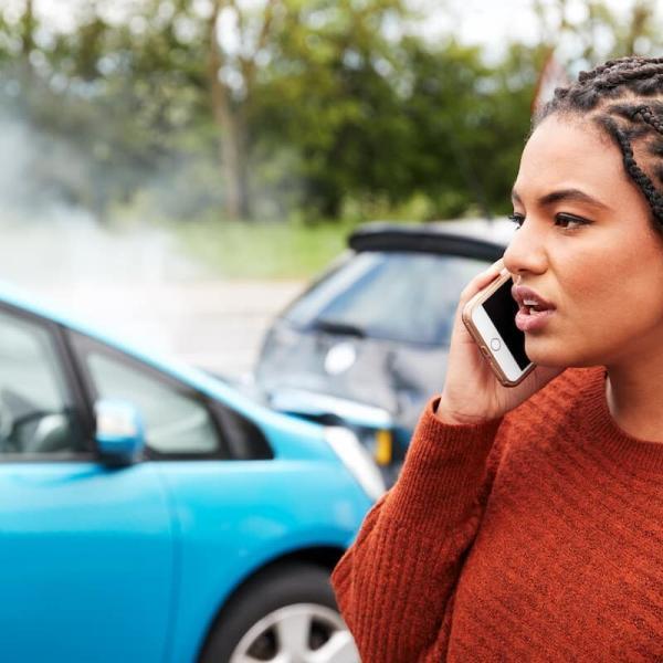 car accident victim on the phone after accident