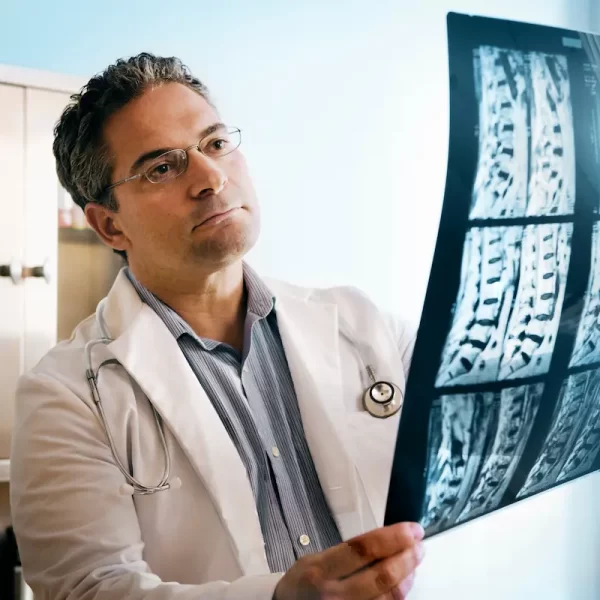 doctor looking at mri of spinal cord