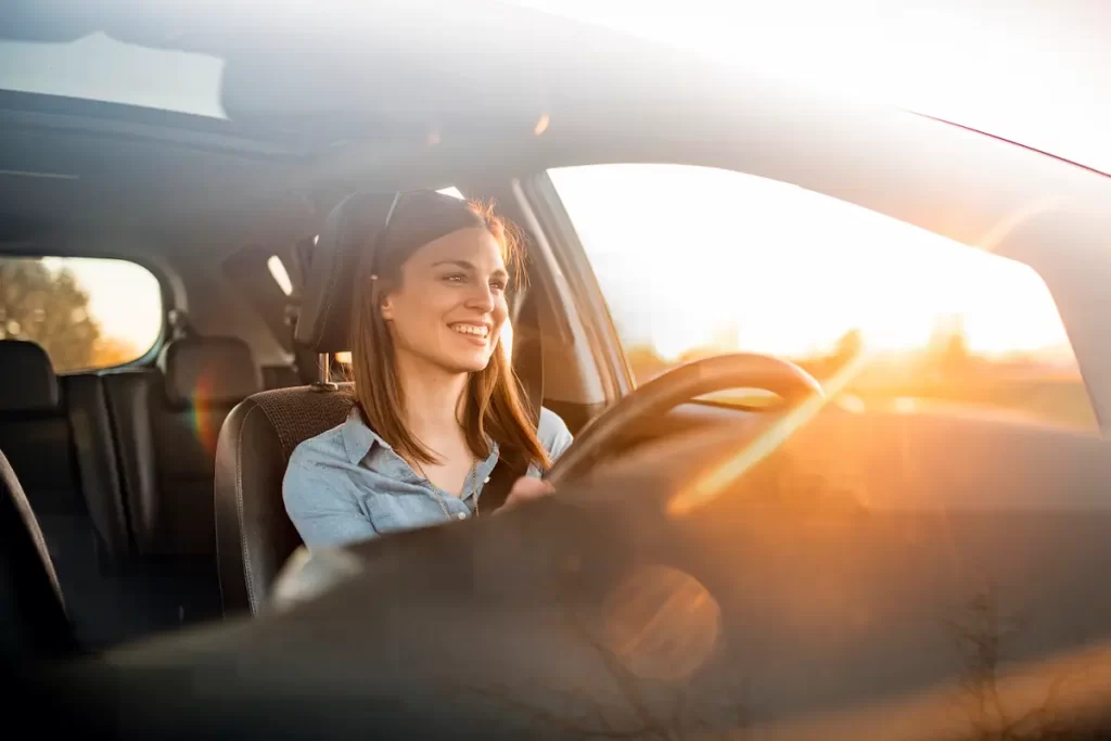 woman on a spring road trip