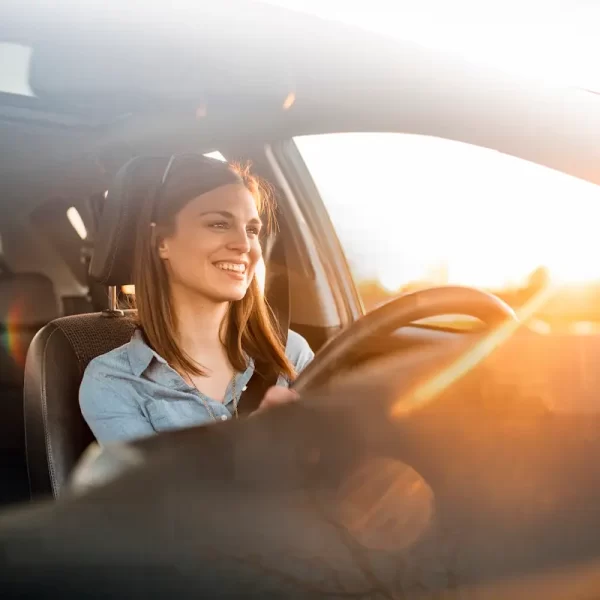 woman on a spring road trip