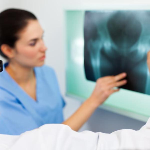 doctors examining a pelvic x-ray