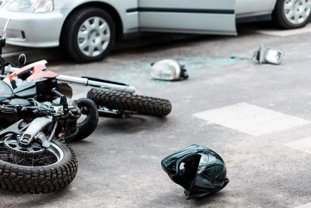 overturned motorcycle after accident