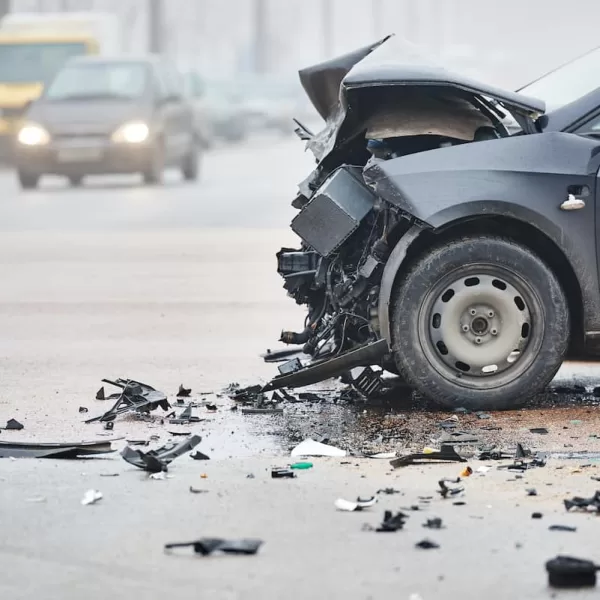 car accident caused by debris