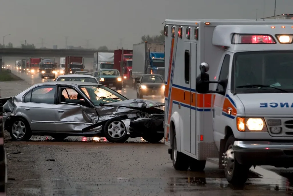 ambulance at a st. louis car accident scene on the highway