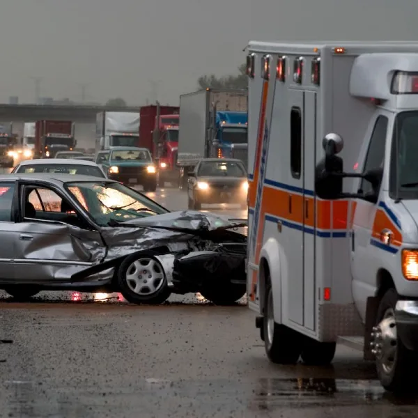 ambulance at a st. louis car accident scene on the highway